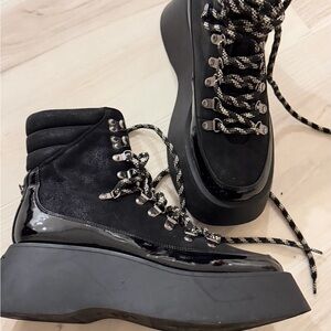 Stylish Black Lace-Up Platform Boots